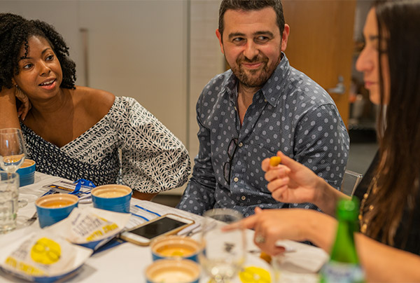 Three judges taste cheese curds and dipping sauces and talk